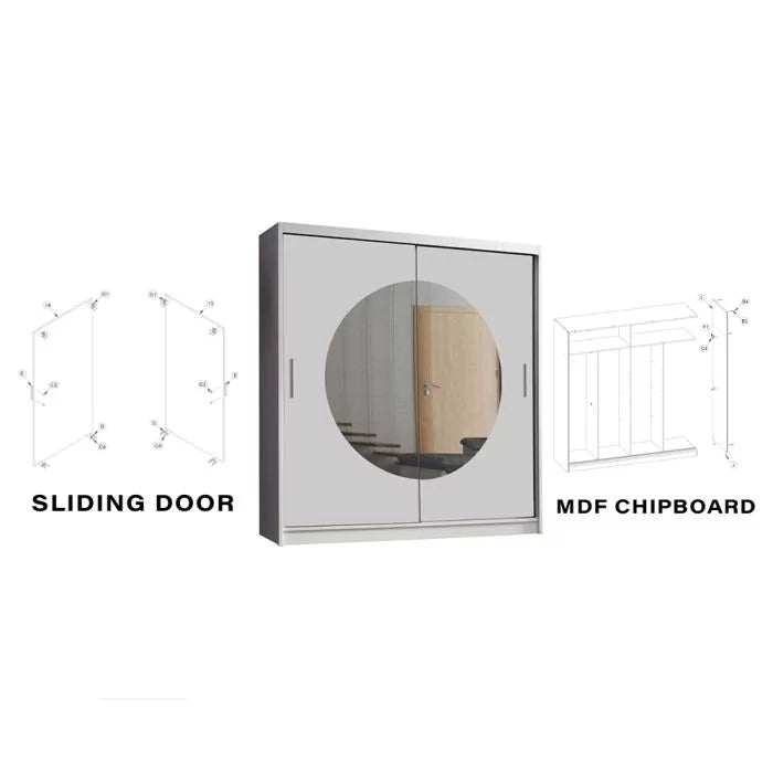 Round mirror sliding door wardrobe