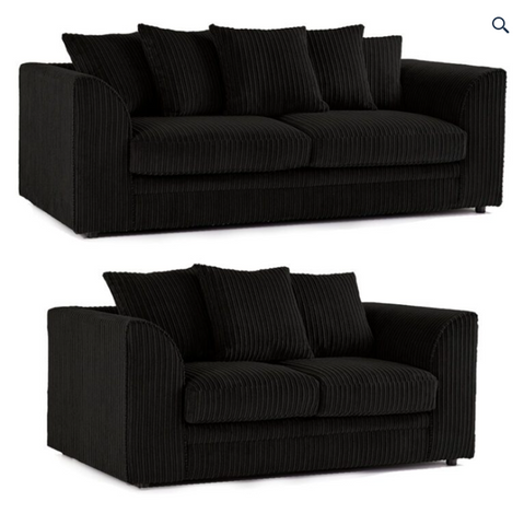 Zealous Jumbo Cord 3 Seater And 2 Seater In Black