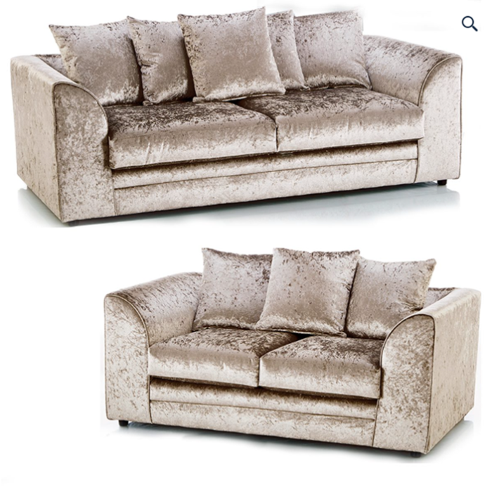 Crystal Crushed Velvet 2 Seater 3 Seater 2 + 3 Seater  Sofa Set