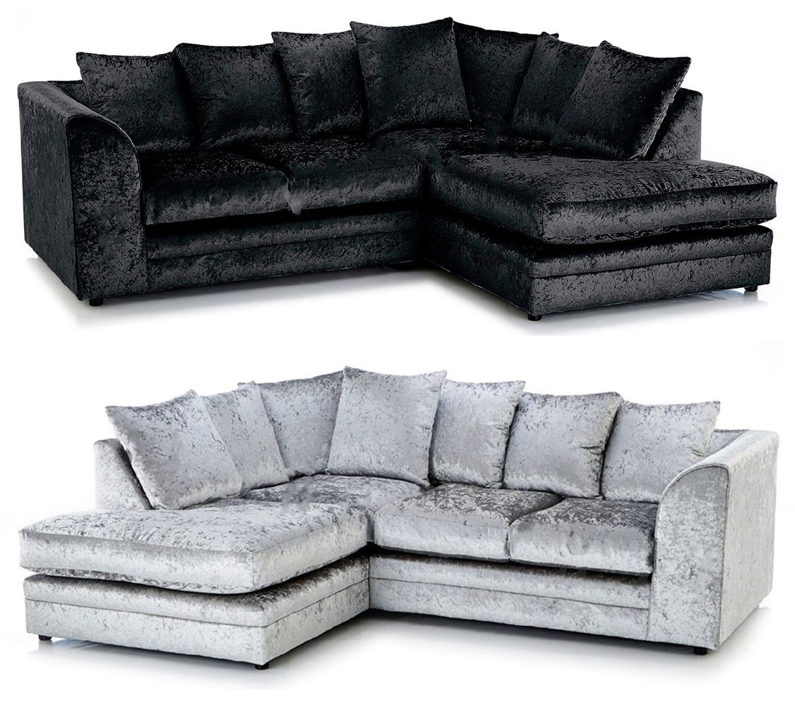 Aruba crush velvet silver black and mink L shape sofas