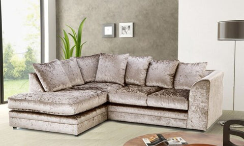 Aruba crush velvet silver black and mink L shape sofas