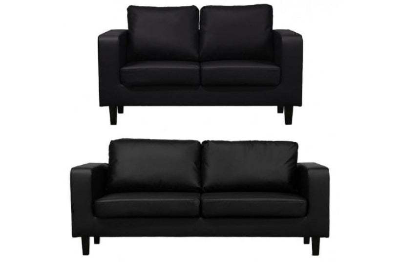 Box Black Faux Leather 3+2 Sofas Set