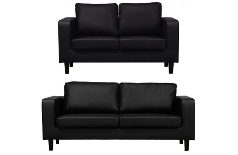 Box Black Faux Leather 3+2 Sofas Set