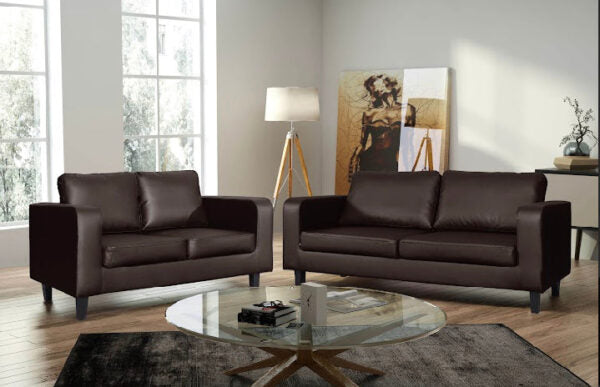 Box Brown Faux Leather 3+2 Sofas Set