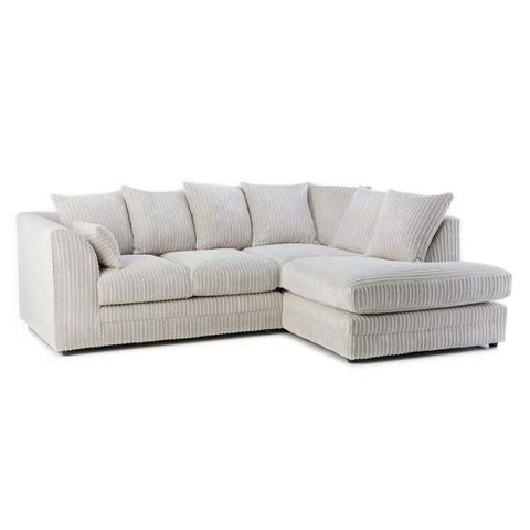 Zealous Jumbo Cord L Shape 4 Seater Corner Sofa In Cream – Right Side