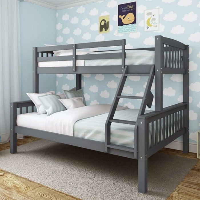 High Quality Pine Wood Triple Adults Bunk Bed – Grey