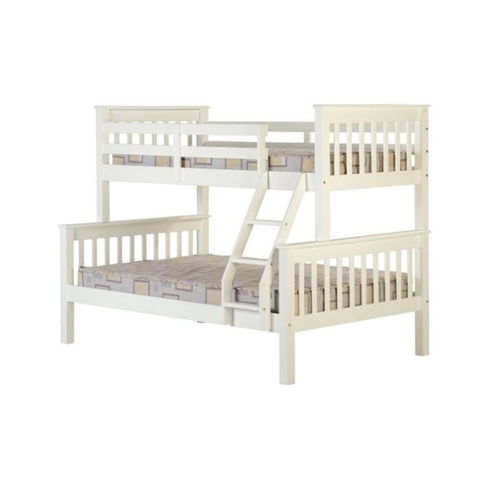 High Quality Pine Wood Triple Adults Bunk Bed – White