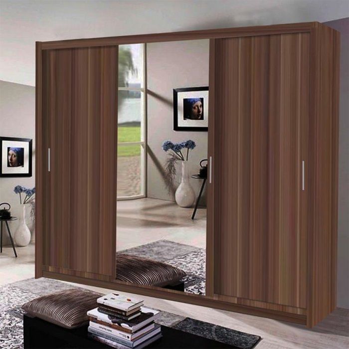 Koblenz Mirror Sliding Door 250cm Wardrobe - Walnut