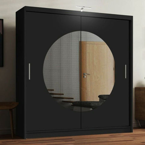 Round mirror sliding door wardrobe