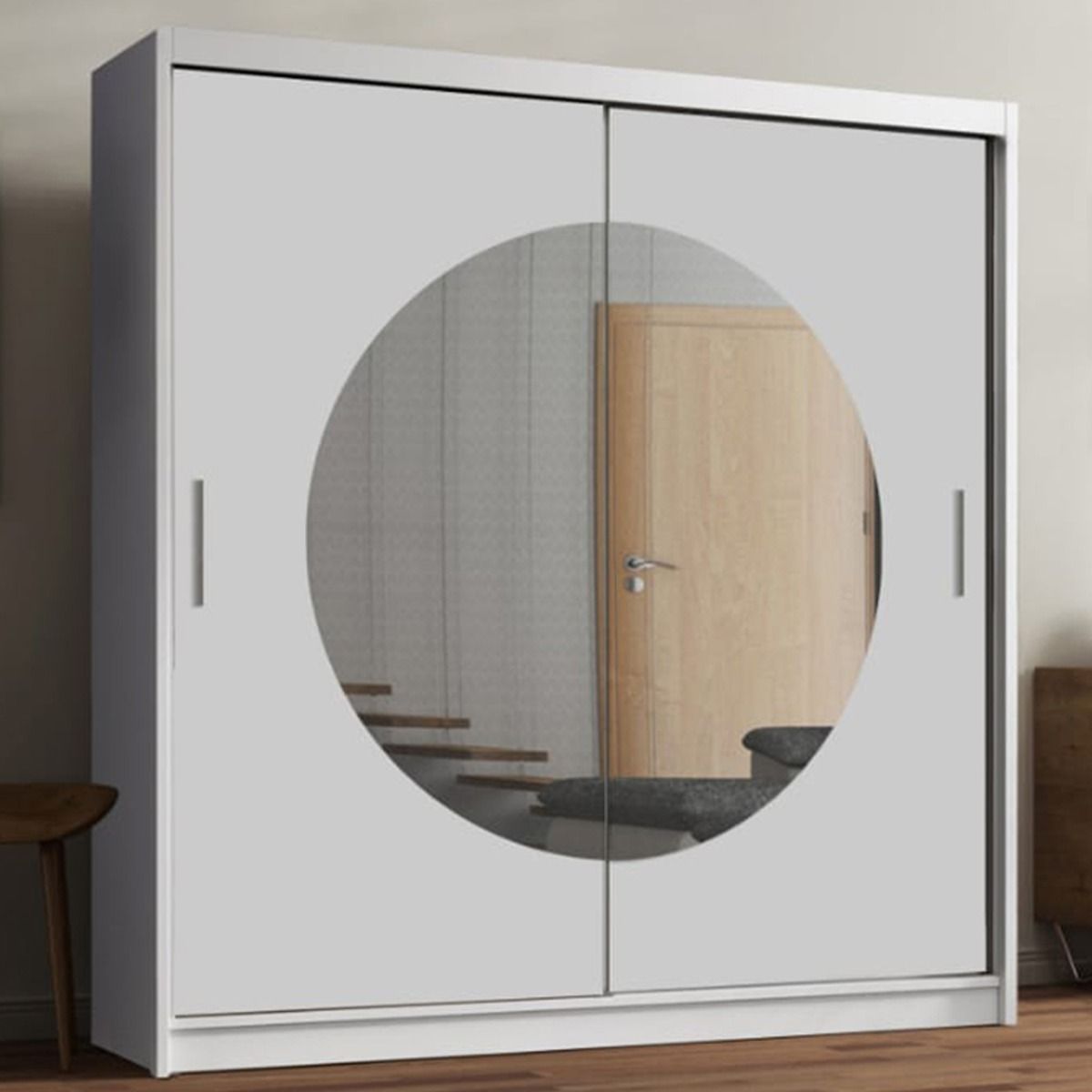 Round mirror sliding door wardrobe