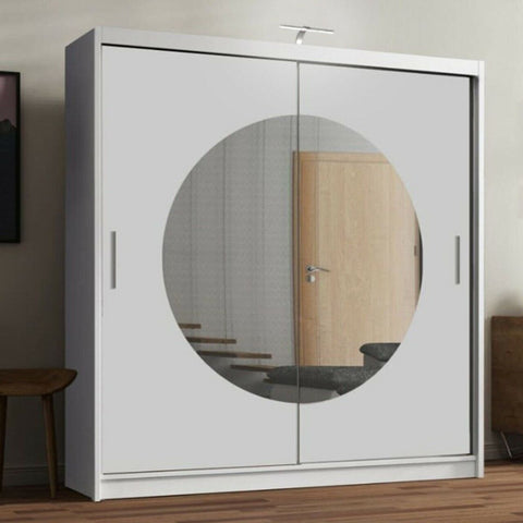 Round mirror sliding door wardrobe