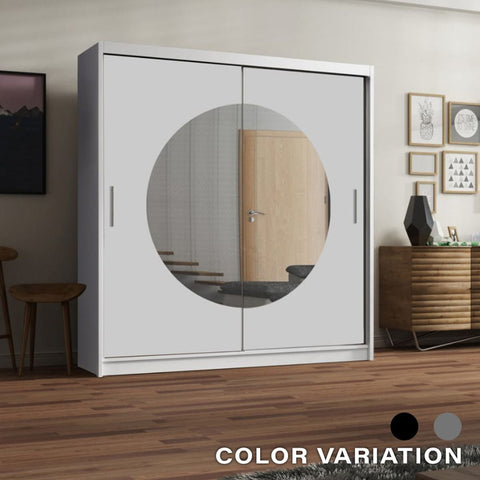 Round mirror sliding door wardrobe