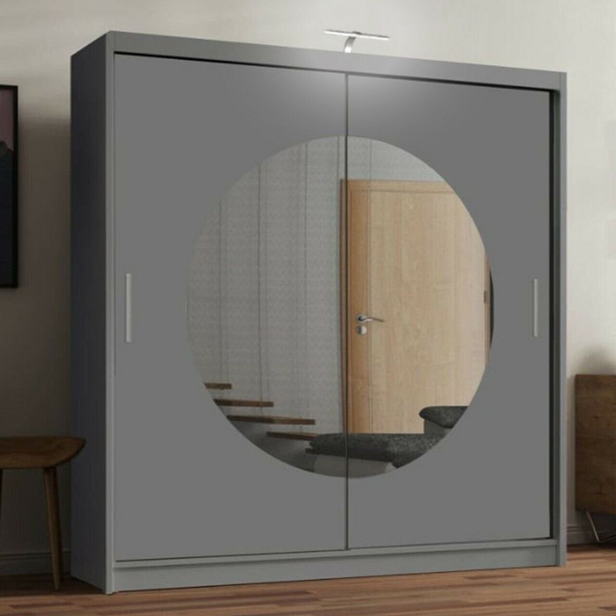 Round mirror sliding door wardrobe