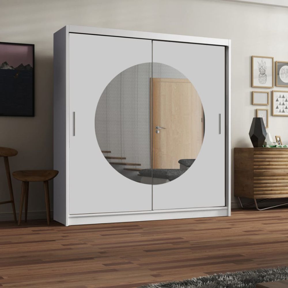 Round mirror sliding door wardrobe