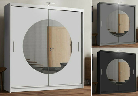 Round mirror sliding door wardrobe