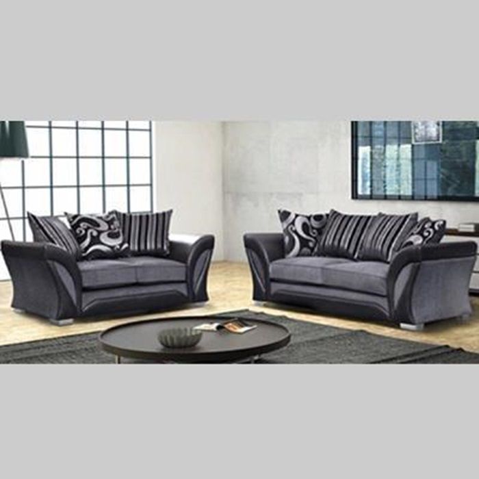 Shannon 3 Seater and 2 Seater Sofa Set – Black with Grey