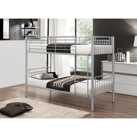 Single Metal Kids Bunk Bed with Ladder and Guard Rail – Silver