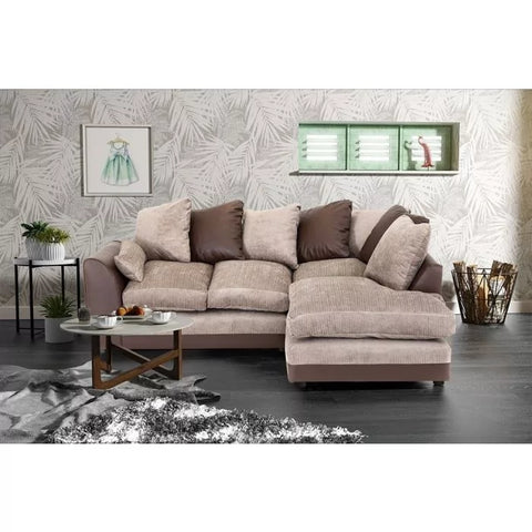 Aruba Dylan chenille fabric corner sofa in brown and beige