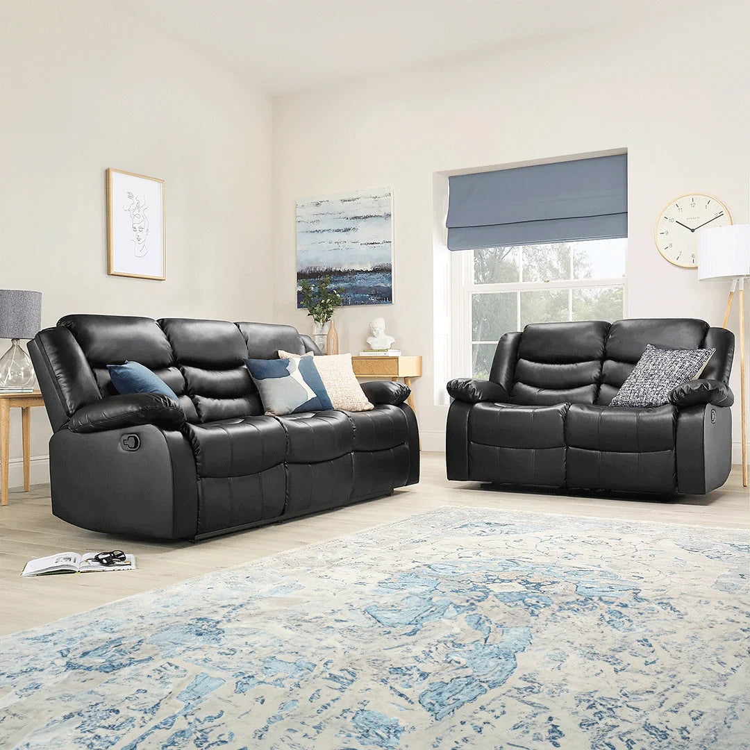 ROMA BLACK LEATHER 3+2+1 SOFA SET (Air Leather UKFR)