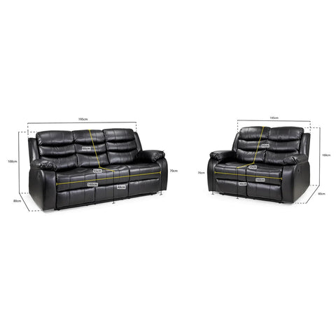 ROMA BLACK LEATHER 3+2+1 SOFA SET (Air Leather UKFR)