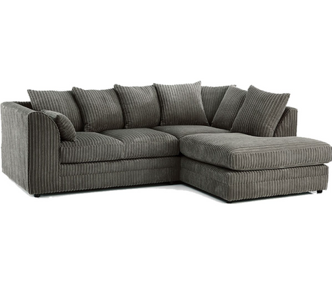 Zealous Jumbo Cord L Shape 4 Seater Corner Sofa In Grey – Right Side