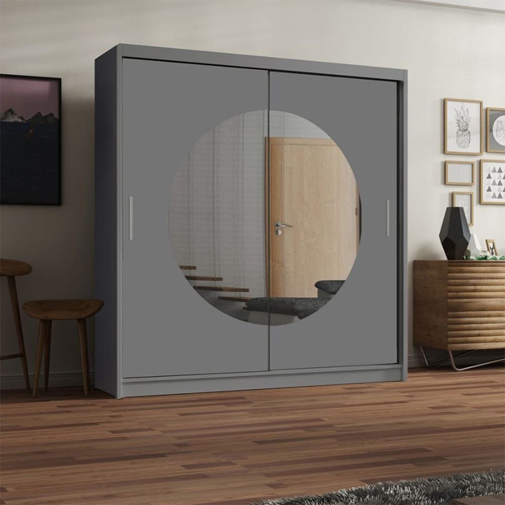 Round mirror sliding door wardrobe