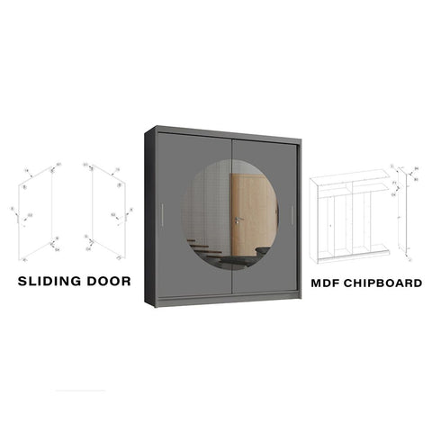 Round mirror sliding door wardrobe