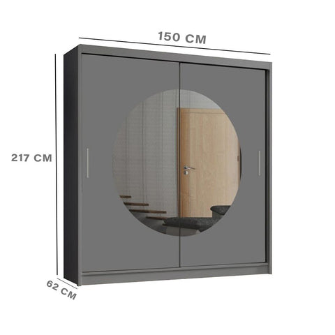 Round mirror sliding door wardrobe