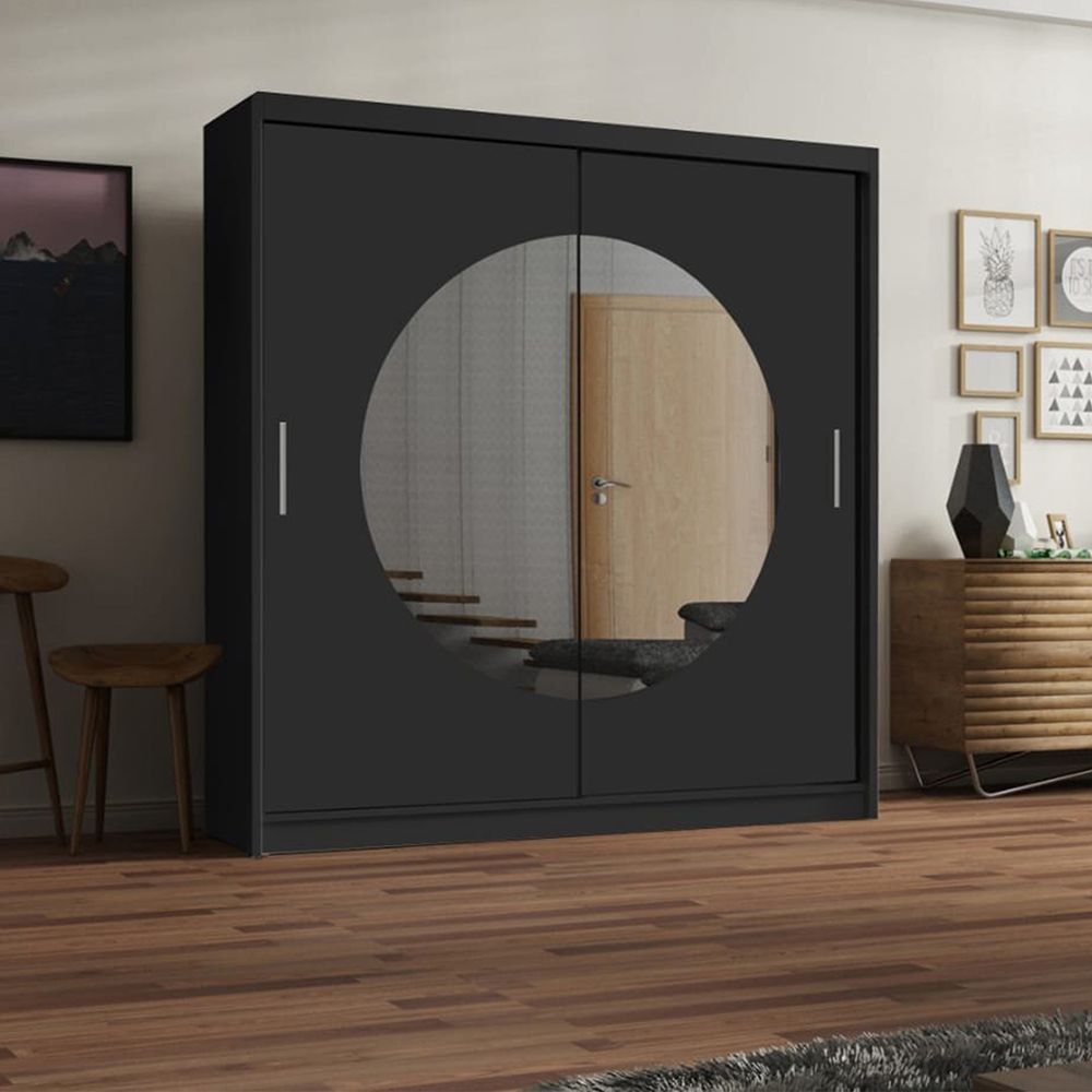 Round mirror sliding door wardrobe