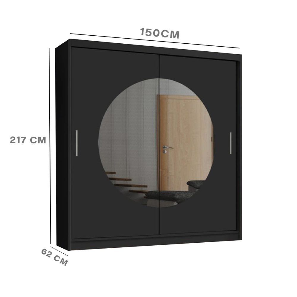 Round mirror sliding door wardrobe