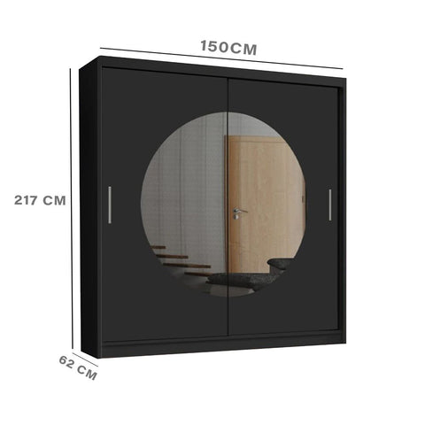 Round mirror sliding door wardrobe