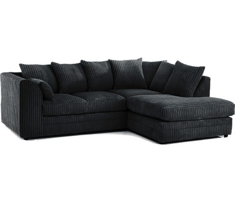 Zealous Jumbo Cord L Shape 4 Seater Corner Sofa In Black – Right Side