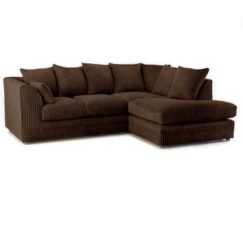 Zealous Jumbo Cord L Shape 4 Seater Corner Sofa In Chocolate Brown – Right Side