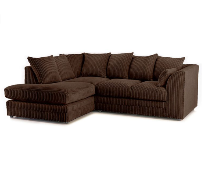 Zealous Jumbo Cord L Shape 4 Seater Corner Sofa In Chocolate Brown – Left Side