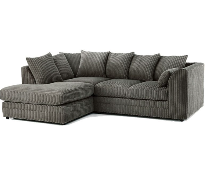 Zealous Jumbo Cord L Shape 4 Seater Corner Sofa In Grey – Left Side