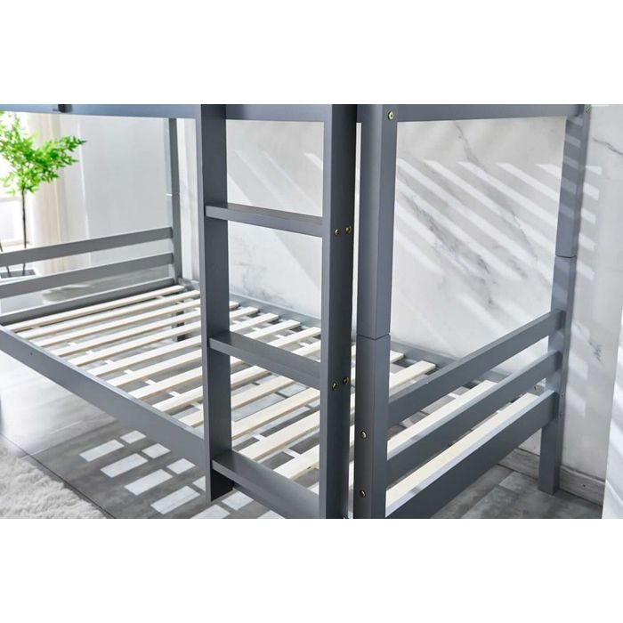 High Quality Pine Wooden Kids Bunk Single Bed Grey2