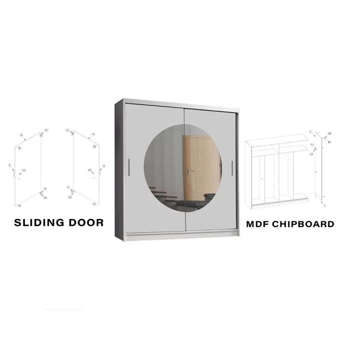 21Round mirror sliding door wardrobe