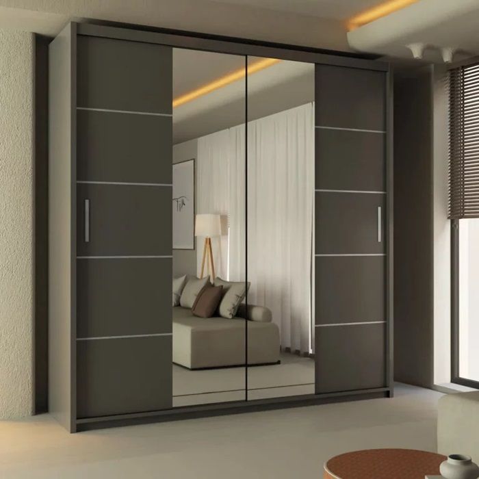 Lisbon Mirror Sliding Door 180cm Wardrobe - Grey