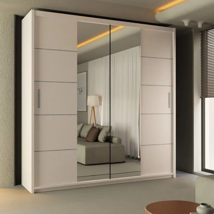 Lisbon Mirror Sliding Door 180cm Wardrobe - White 1 Lisbon Mirror Sliding Door 180cm Wardrobe - White