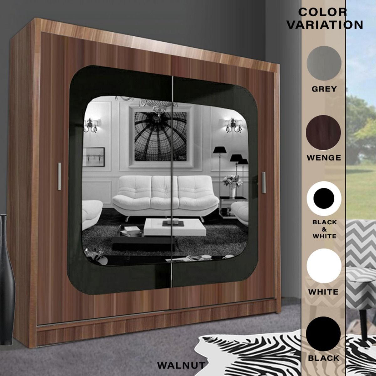 Chelsea Walnut 2 Door Mirrored Sliding Wardrobe03