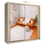 Hila Mirror Sliding Door 150cm Wardrobe Oak