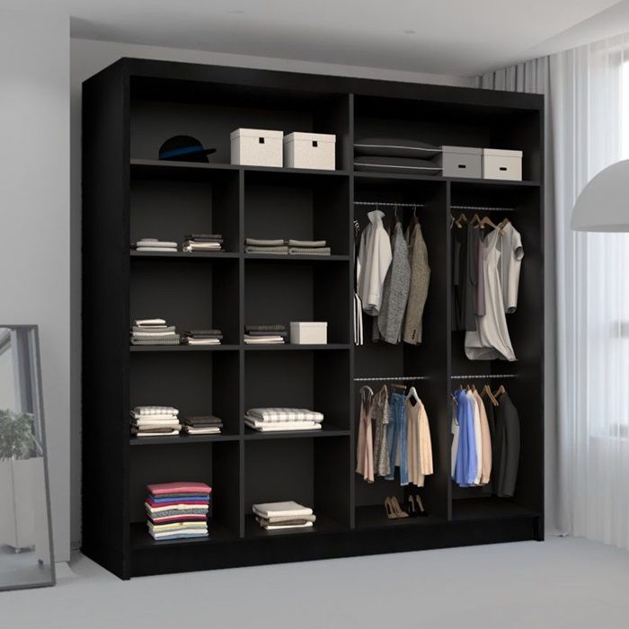 Hilton Mirror Sliding Door 203cm Wardrobe Black2