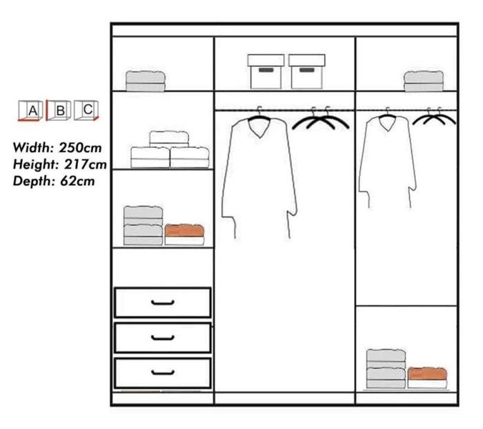 Hilton Mirror Sliding Door 250cm Large Wardrobe Wenge1
