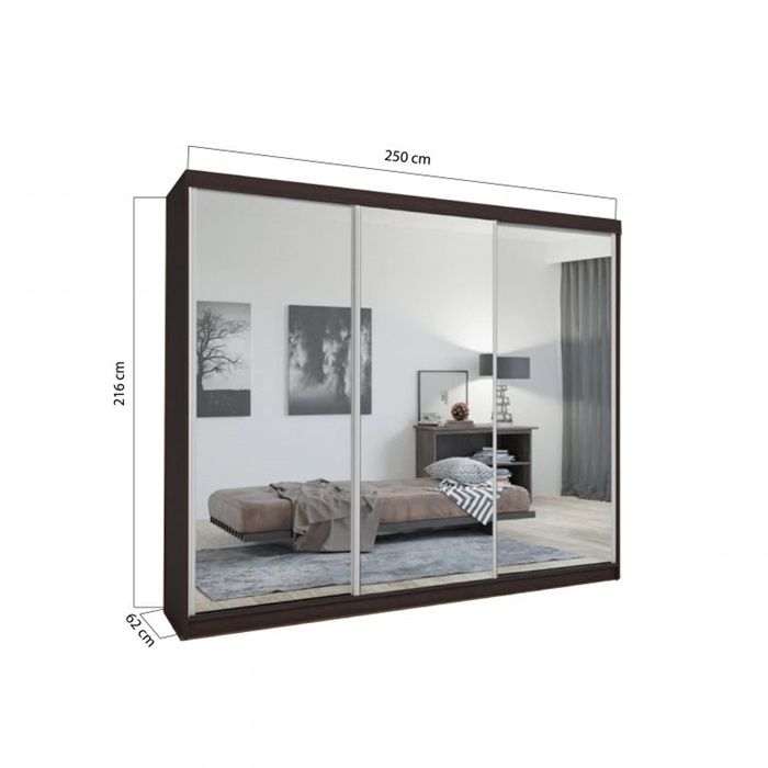 Hilton Mirror Sliding Door 250cm Large Wardrobe Wenge2
