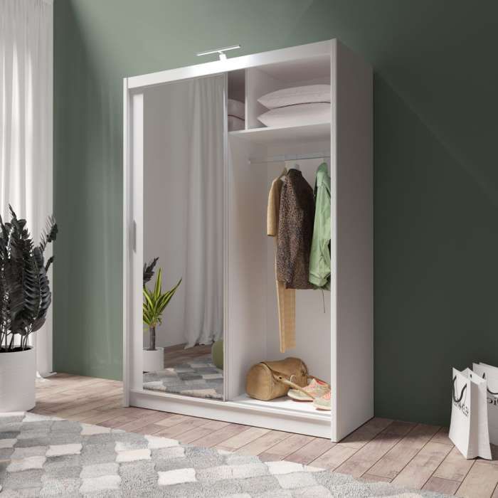 Husum Mirror Sliding Door 120cm Wardrobe White2