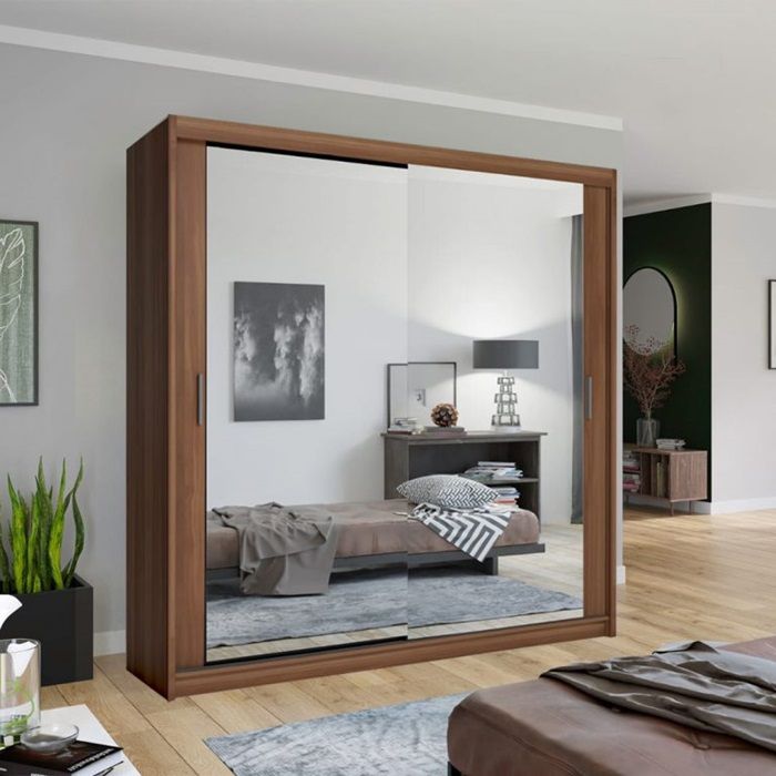 Chicago Mirror Sliding Door 150cm Wardrobe - Walnut