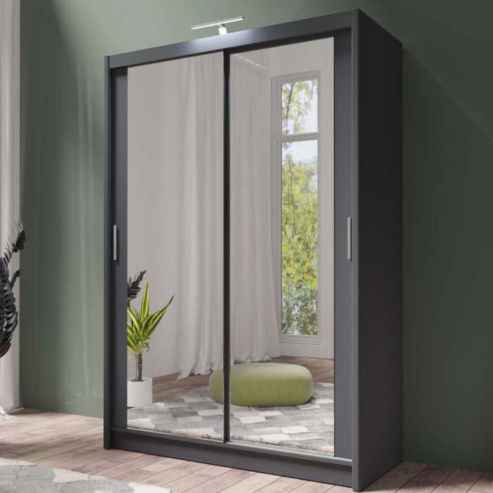 Chicago Mirror Sliding Door 120cm Wardrobe - Grey 1 Chicago Mirror Sliding Door 120cm Wardrobe - Grey