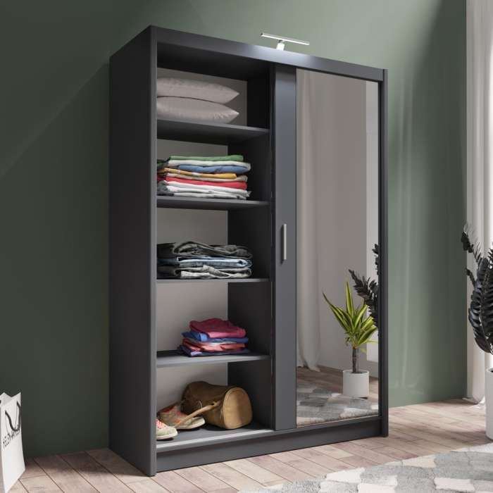 Mirror Sliding Door 120cm Wardrobe - Grey2 Mirror Sliding Door 120cm Wardrobe Grey2