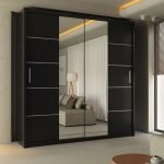 Mirror Sliding Door 180cm Wardrobe Black 1