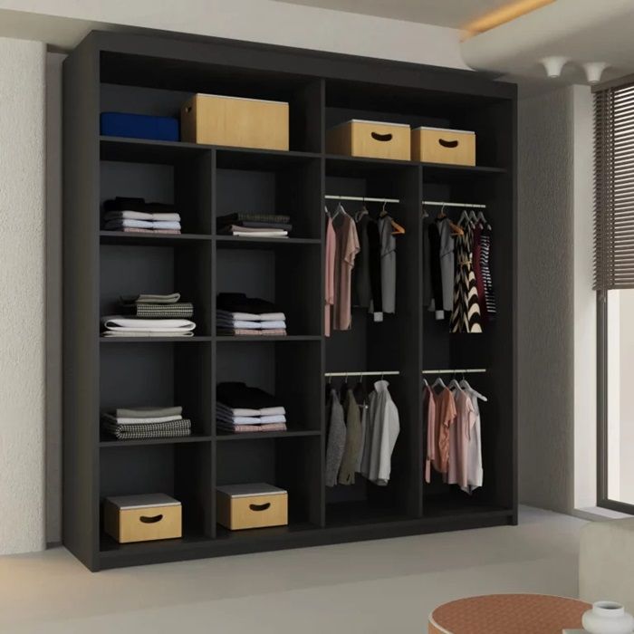 Mirror Sliding Door 203cm Wardrobe Black2